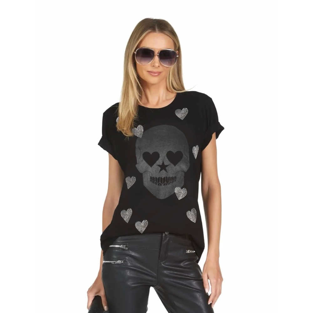 LAUREN MOSHI Wolf X Crystal Peace Love Skull Tee